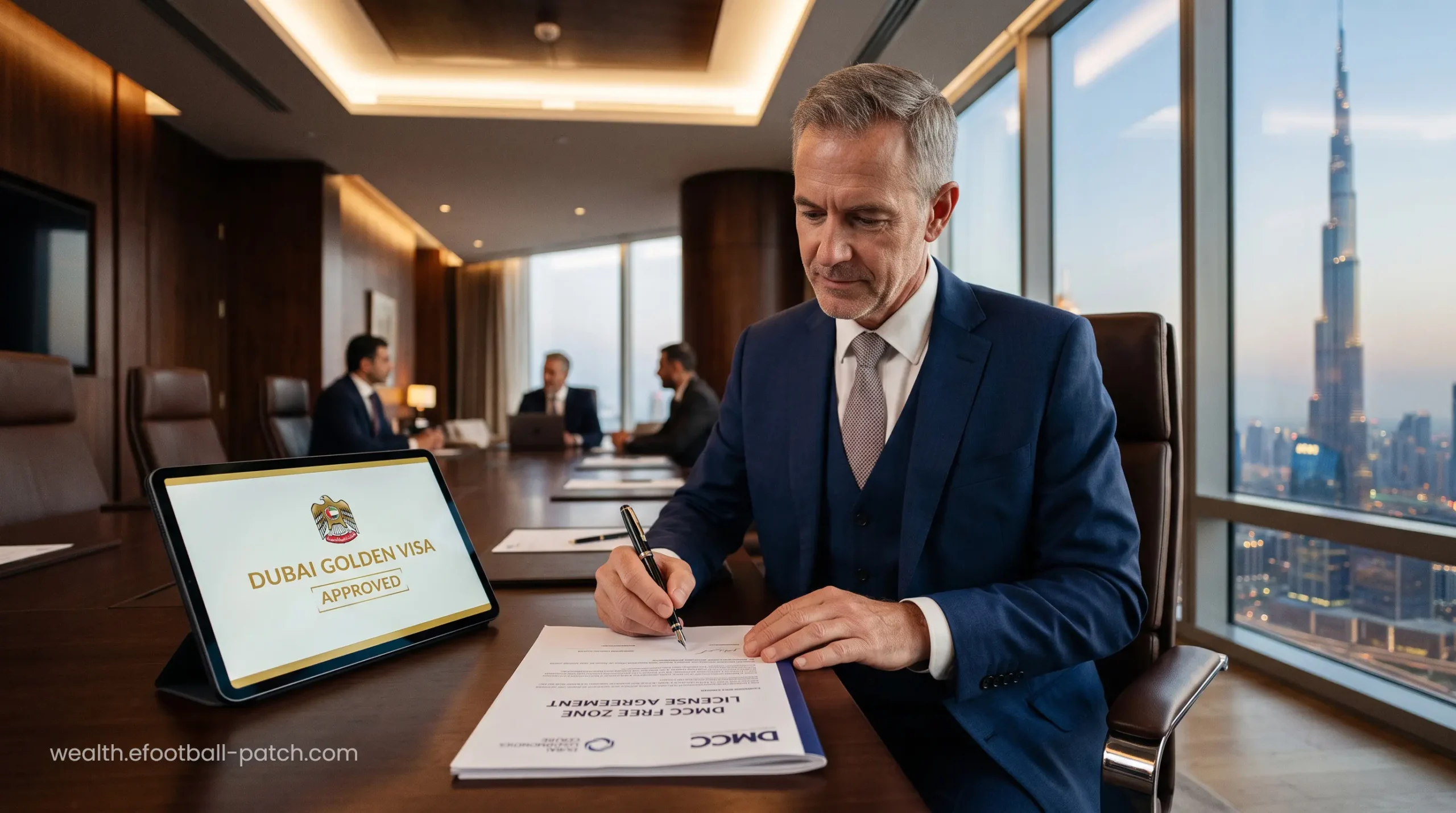 Multinational executive receiving a DMCC corporate license approval in Dubai.