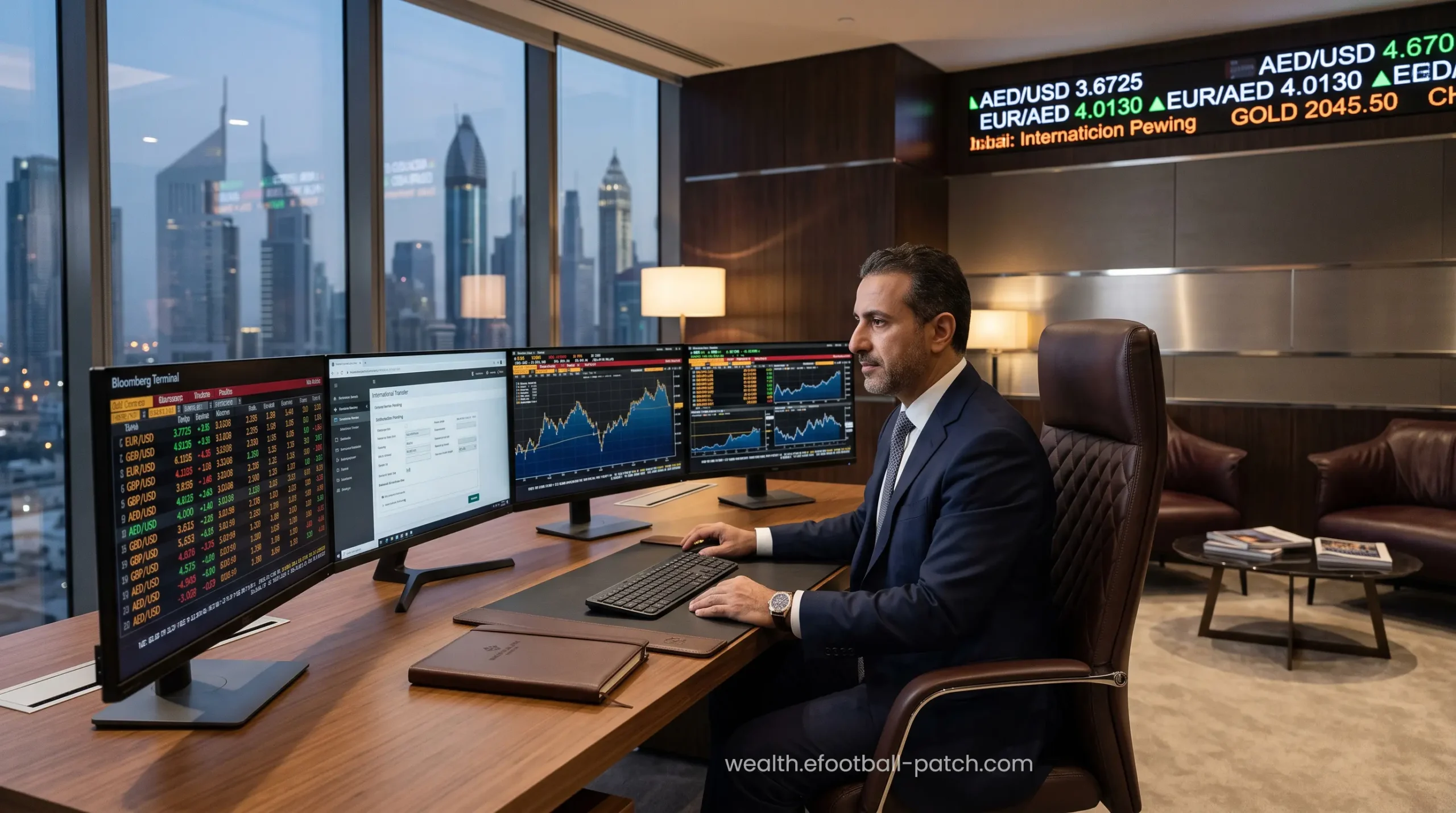Multi-currency treasury desk operations for offshore corporate holding entities in Dubai.