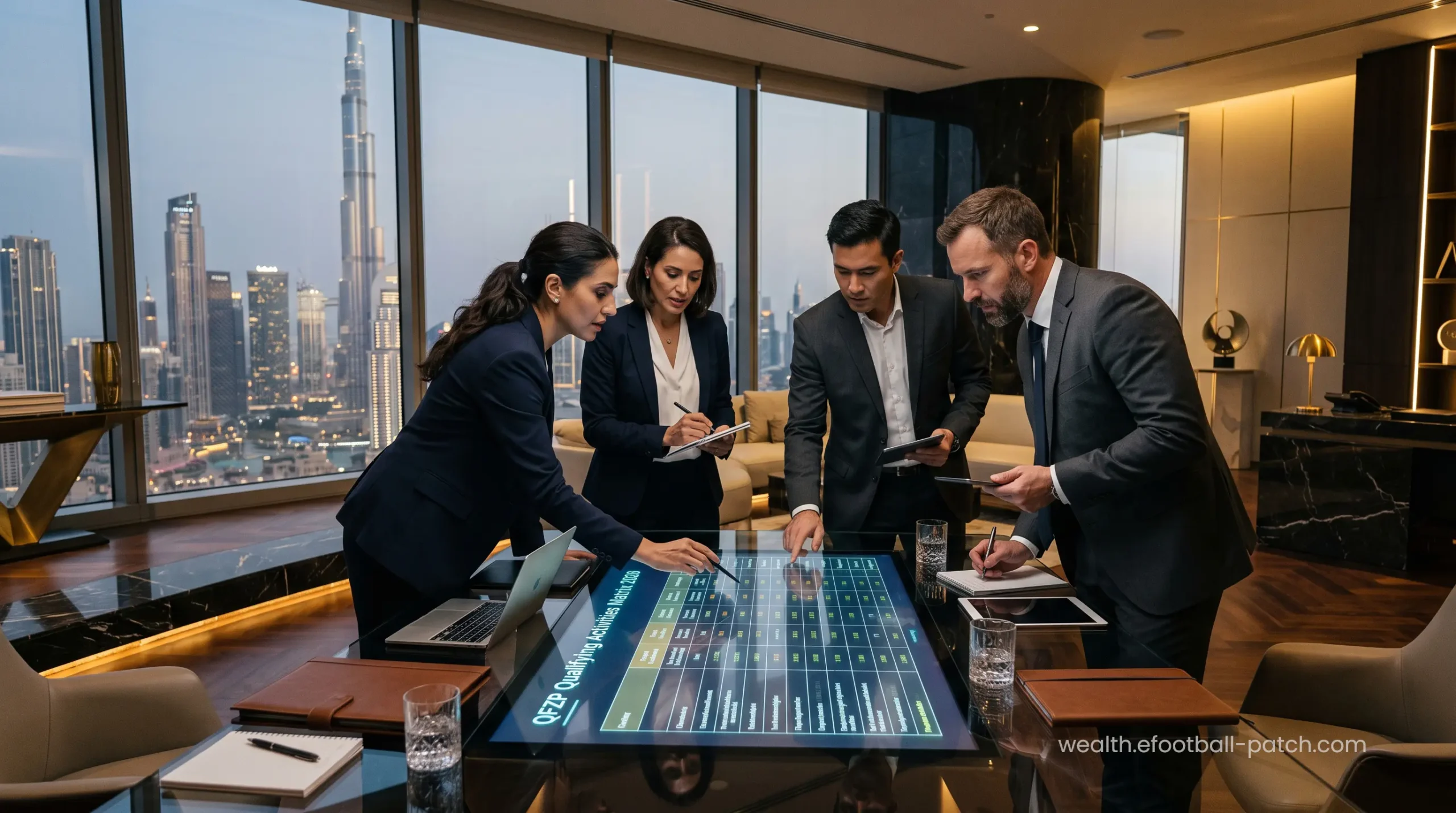 Elite corporate accountants analyzing Qualifying Free Zone Person economic substance criteria in Dubai.